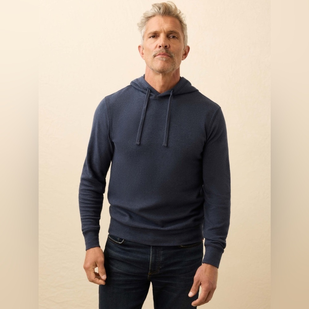 Faherty Sweater Hoodie Brighton Navy Twill cotton blue night sweatshirt